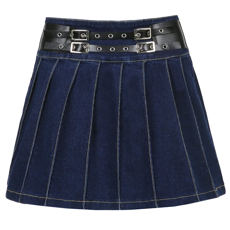 

2021 Summer Denim Skirt for Women Casual Bottom Ladies High Waist Skirts with Belt Casual Pleated Jeans Shorts Skirt PDG2128