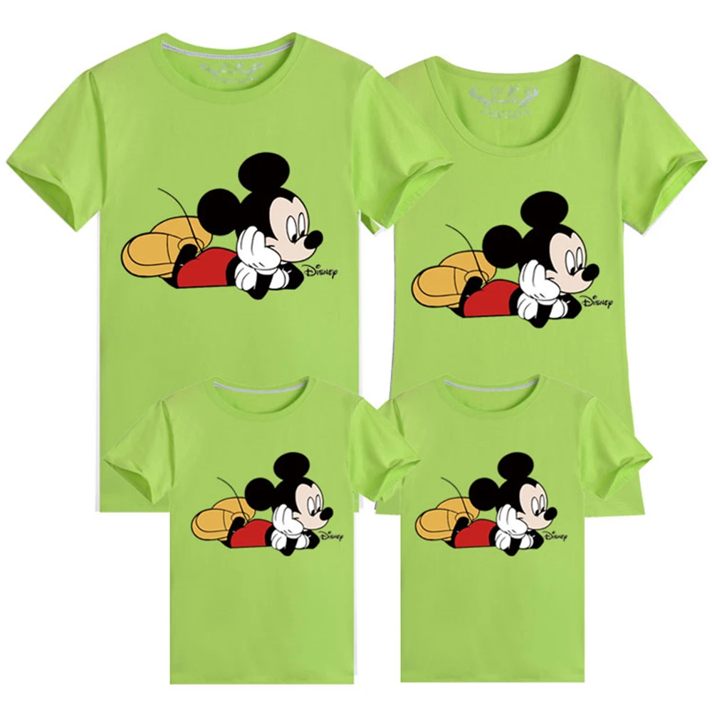 

Disney Family Matching Clothes Mickey Mouse Castle Printed T Shirt Women Men Summer Children Tshirts Tees Comfortable Tops