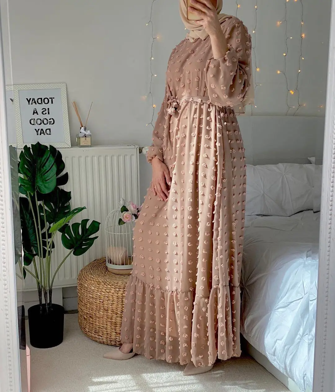Muslim Fashion Abaya Turkey Moroccan kaftan Women's Dress Small Hair Ball Muslim Large Size Dress Prom Dresses Long Maxi Dress