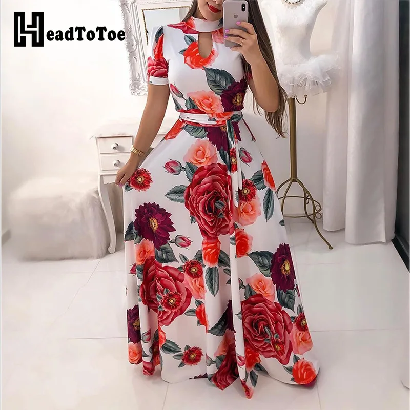 Платье женское длинное с коротким рукавом Модное Элегантное повседневное Макси