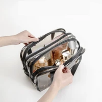 transparent toiletry travel bag female with double zipper pocket women water resistant makeup cosmetic bag organizer
