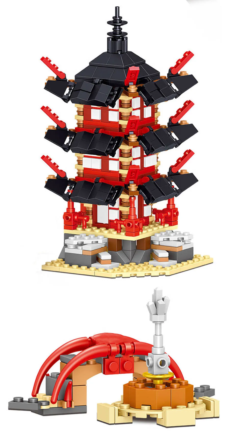 

737Pcs Temple Set Diy Compatible Airjitzu Smaller Version Building Blocks Bricks Toy for Children Gift 6 dolls