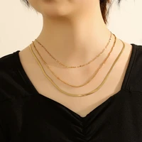 snake chain flat mouth chain combination three layer necklace punk style multi layer stacked stainless steel necklace neck chain