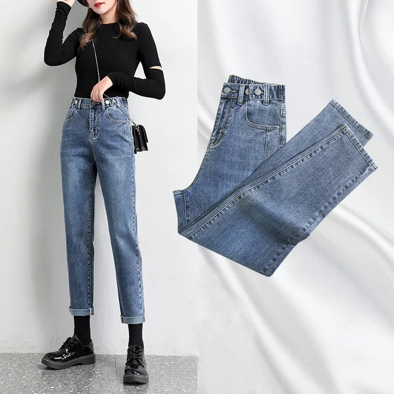 

джинсы бананы женские, Мешковатые с высокой талией для мамы Капри обтягивающие штаны-шаровары с эластичной резинкой на талии, на пуговицах, с карманами, с эффектом потертости, до щиколотки, осень 2020, для женщин