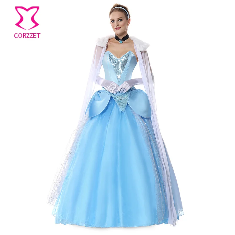 

Deluxe Adult Princess Sexy Blue Dresses Cosplay Costume Halloween Cinderella Ball Gown Fairy Fantasy Anime Party Dress For Women