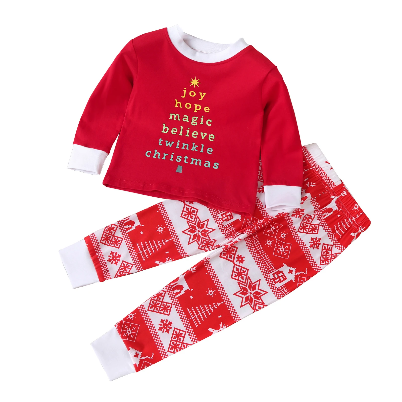 

Autumn Baby Unisex Kids Christmas Clothes Set, Letter Print Long Sleeve O-neck Tops+Snowflake Print Trousers 2021