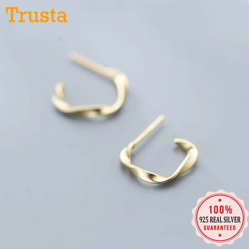 Trusta,,, 925, твердые, Настоящее серебро, крутые, золотые, Искаженные серьги-гвоздики, подарок для школьниц, дочери, подарок DA32