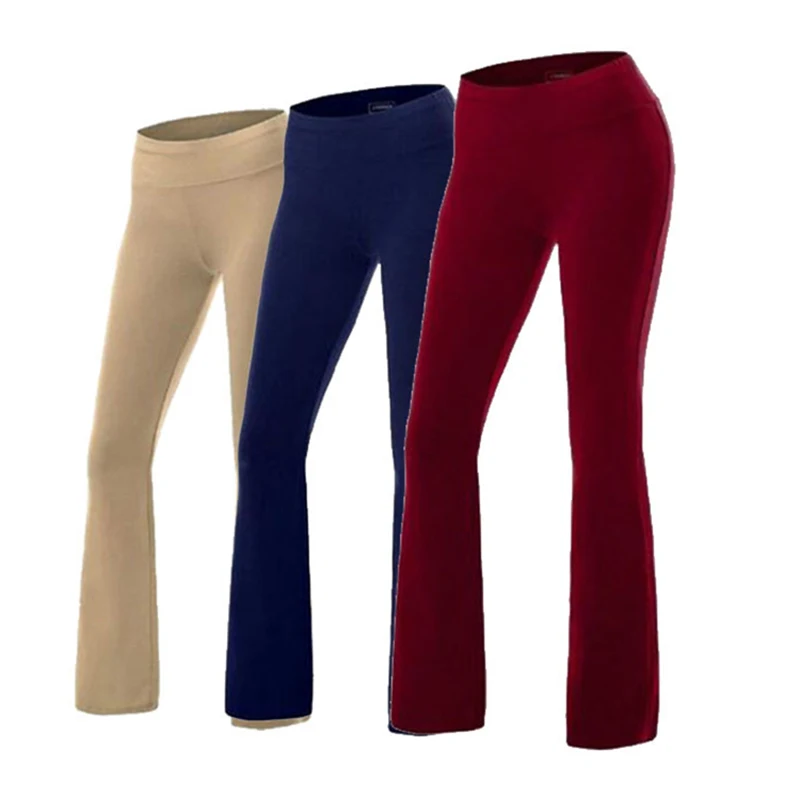 

Women Flare Wide Legging Elastic Solid Color Trousers Bell Bottom Yoga Long Pants Casual PSEN999
