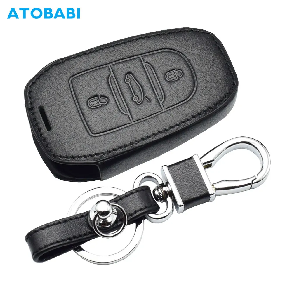 

ATOBABI 3 Buttons Leather Car Key Case For Peugeot 208 508 2008 For Citroen C4L CACTUS C5 C3 C6 C8 Picasso Xsara Smart Key Cover