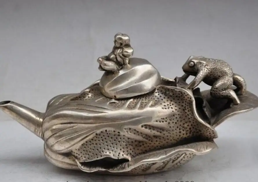 9 &quotКитайский Серебряный мальчик жаба bufo лягушка капуста статуя желтое вино чай