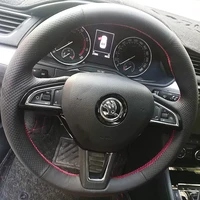 suitable for skoda octavia rapid superb fabia kamiq karoq hand stitched leather steering wheel cover