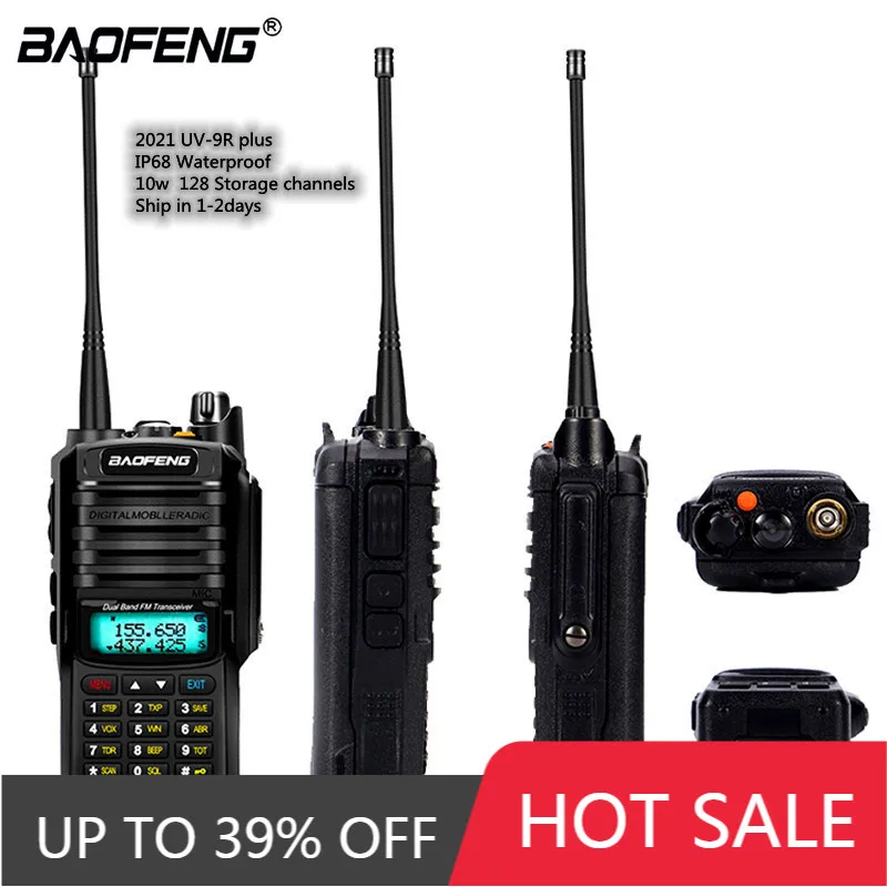 

2021 Baofeng UV-9R PLUS Walkie Talkie Portable for Hunting Waterproof Two Way Car Radio Station Ham Radio IP68 High Frequency