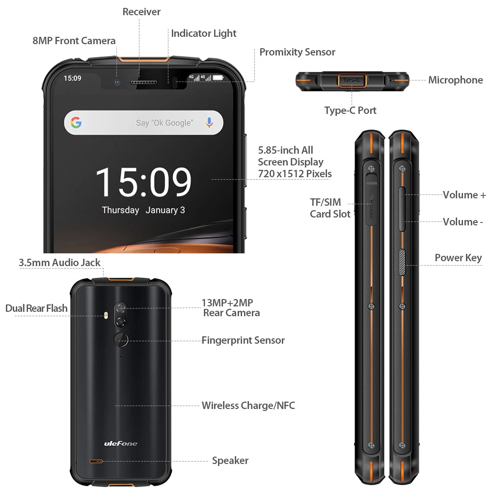 Ulefone Armor 5S прочный мобильный телефон Android 9 0 Pie 5 85 &quotips MTK6763 Восьмиядерный 4 Гб + 64