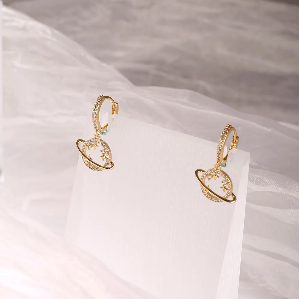 

New Design Copper Alloy Diamond-Studded Star Planetary Female Earrings Fashion Trend Personality Jewelry Girls Birthday Gifts