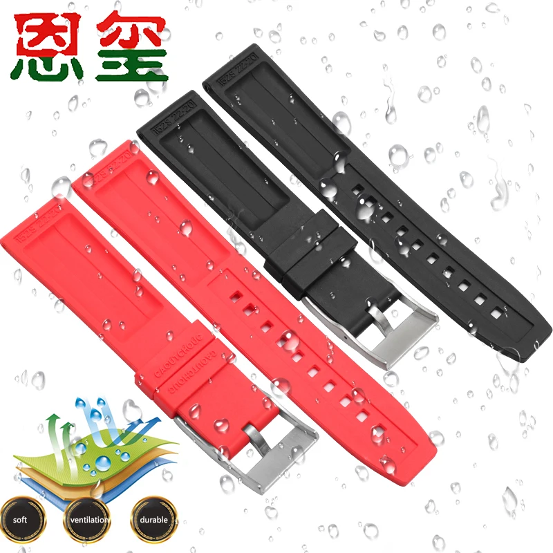 

Soft Silicone watchband black red yellow strap Replacement rubber belt for Challenger super ocean culture watch accessories