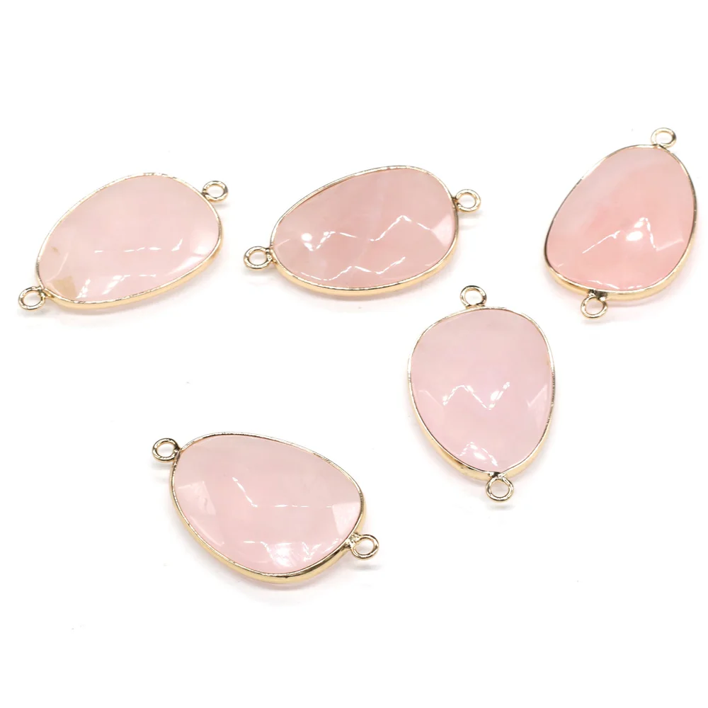 

1pcs Natural Stone Crystal Water Drop Shape Rose Quartzs Double Hole Connector for Necklace Jewelry Making Size 22x38mm