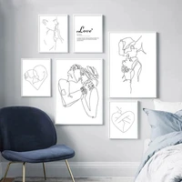line drawing couple kiss abstract poster wall art canvas print black white simple painting decorative picture modern home decor