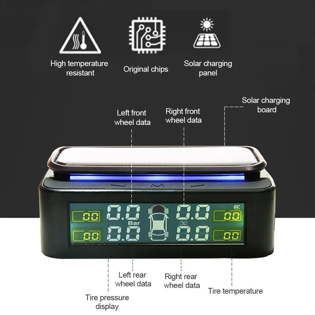 

Tire Pressure Monitoring System Solar Power External TPMS Car Tire Pressure Safety Tire Pressure Sensor Adjustable Display