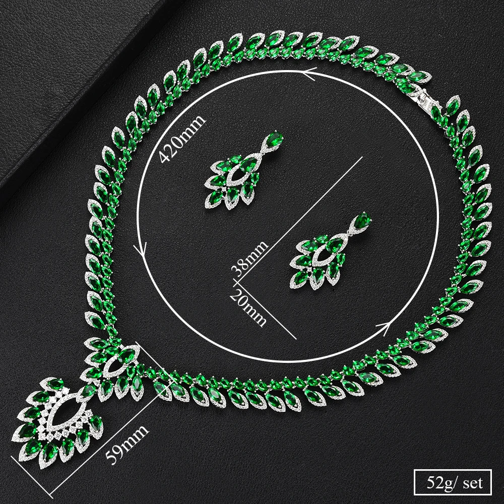 missvikki Famous Brand Luxury Shinning Green Leaf Women Wedding Naija Bridal Cubic Zirconia Necklace Dubai Dress Jewelry Set | Украшения и
