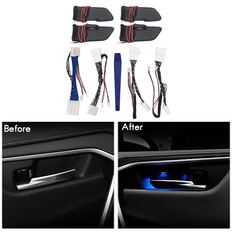 Reposabrazos de puerta azul para Toyota Corolla 2020 2021, marco de mango de atmósfera, luz LED Interior