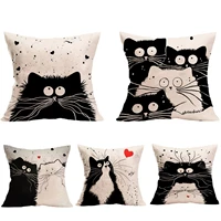 black and white cat linen pillowcase office home sofa cushion pillow cover home decor linen pillow cover decorative pillows