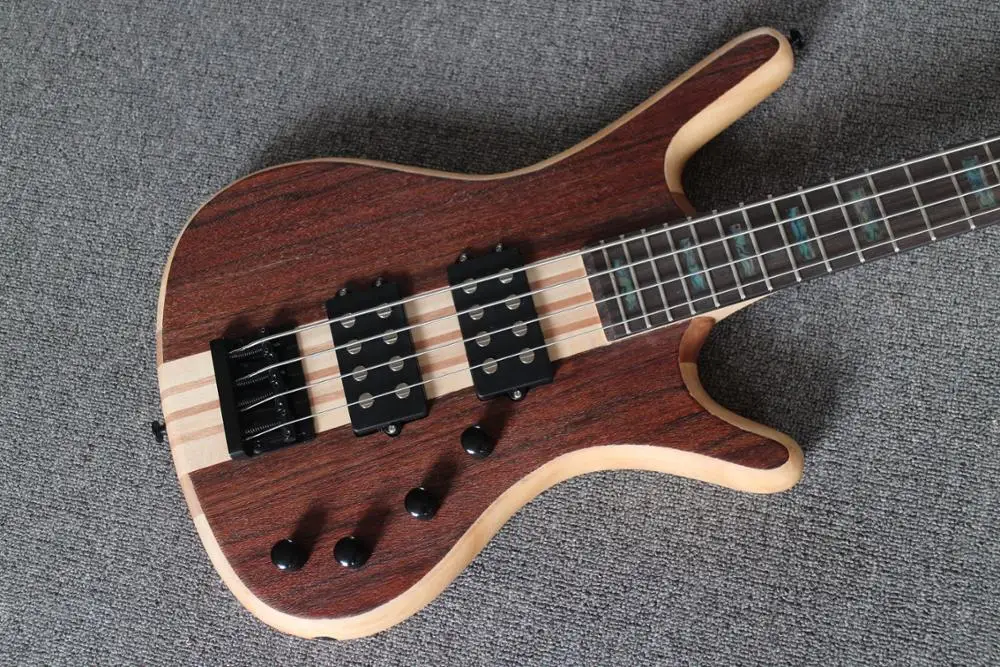 Шея через тело 4 струны электрогитары Гитара шпон розового дерева Топ бас гитара