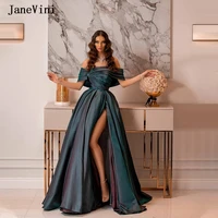 janevini 2020 elegant arabic long evening dresses off shoulder sleeveless sexy high split satin plus size dubai women party gown