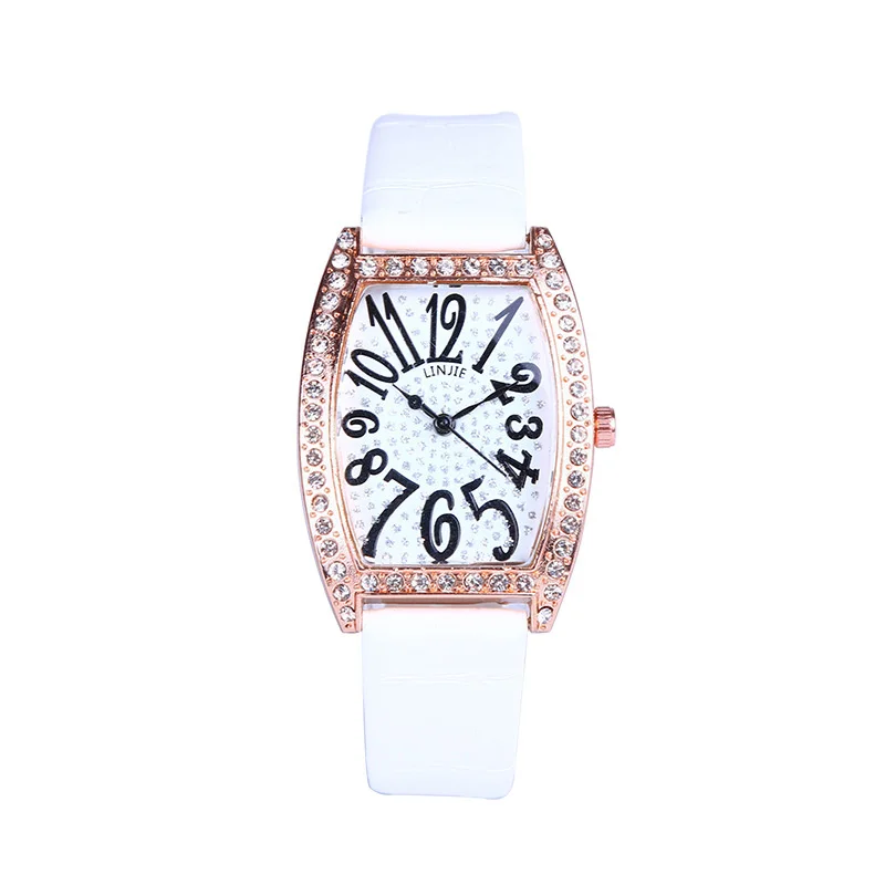 

Hot sale in foreign trade: fashion women's watch with diamond and wine barrel shaped quartz watch with diamond