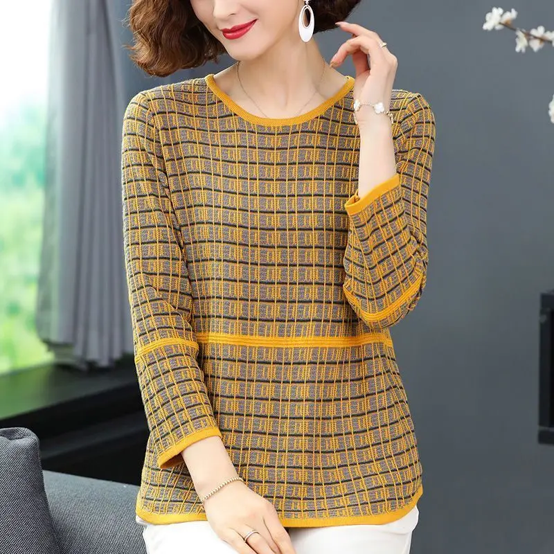

Spring And Autumn Women Clothing 2022 Fashion Temperament New Three-quarter Sleeve Round Neck Striped Pullover Bottoming Top