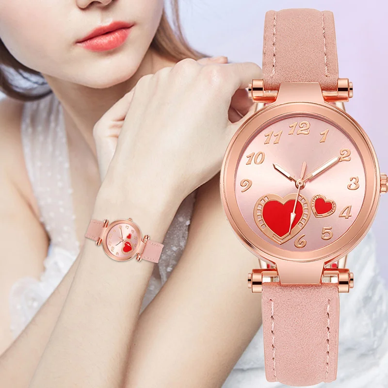 

Elegant Heart Watches for Women Simple Nubuck Leather Strap Quartz Wristwatch
