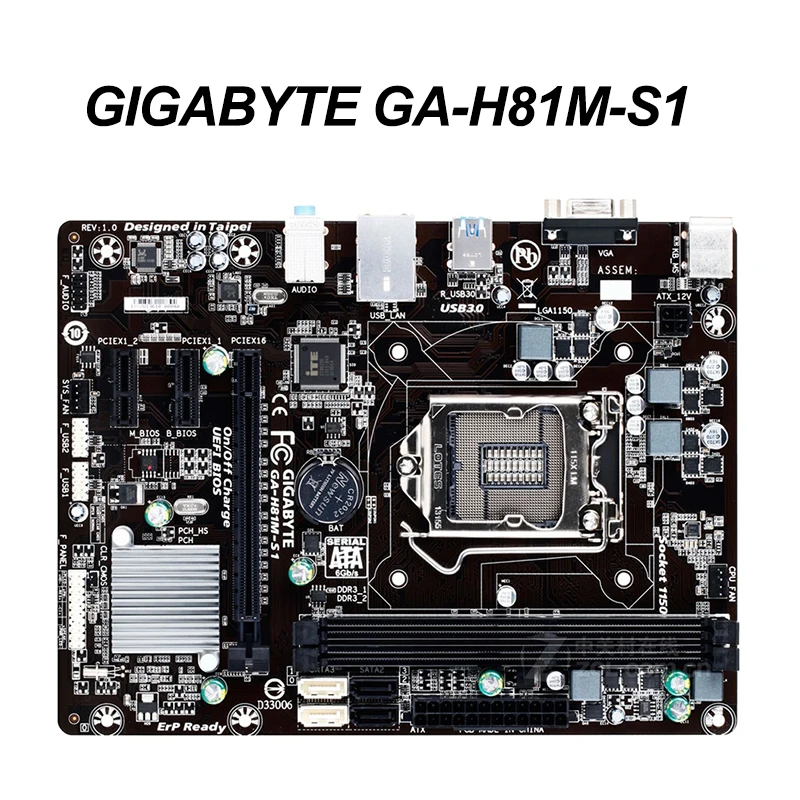 Материнская плата для Gigabyte GA-H81M-S1 LGA 1150 DDR3 16 ГБ USB3.0 I3 I5 I7 H81M-S1 H81 б/у Настольная