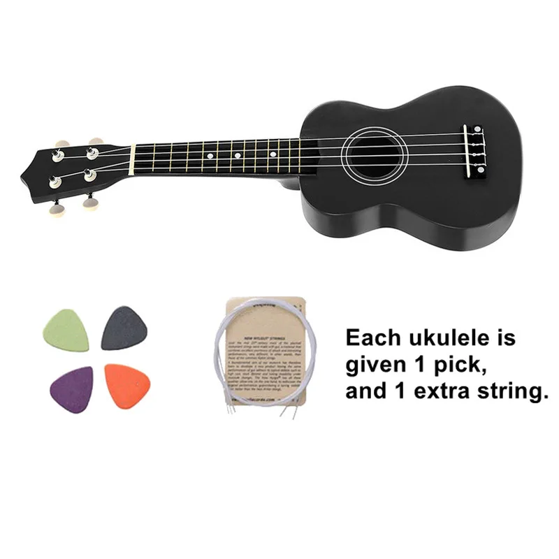 

21 inch Soprano Ukulele 4 Strings Hawaiian Guitar Uke + String + Pick For Beginners kid Gift(Black)