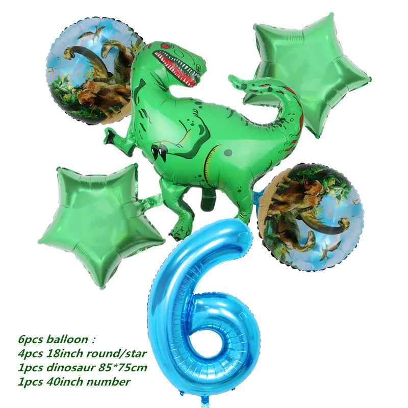 6pcs ballon 6 и 5 шт. большой динозавр фольги шарики, День подарков будущей матери день рождения Юрского мира украшения воздушный шар в форме животного дети подарок Globos - Цвет: 6pcs ballon