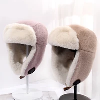 women winter riding windproof and cold plush bomber hat student outdoor warm ear ushanka cap new rex rabbit hair russian hat