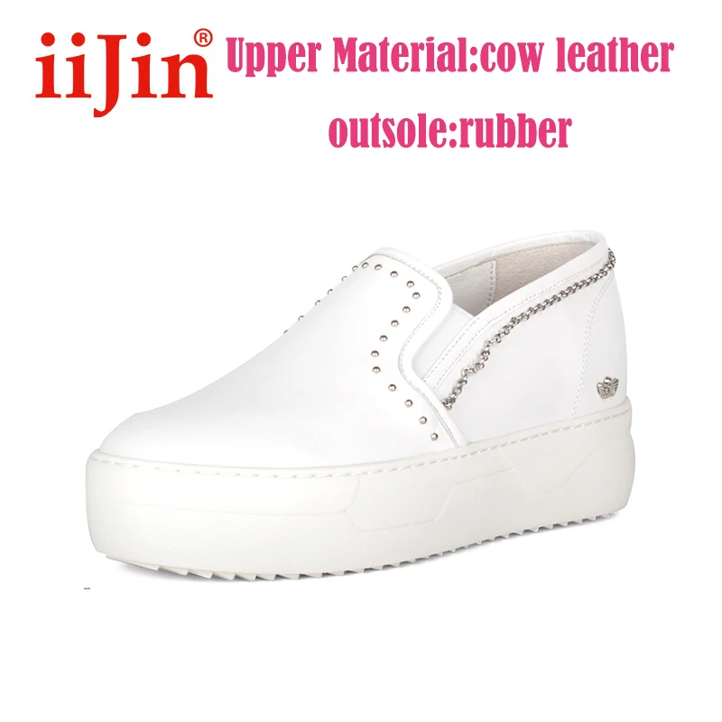 preço Iijin Oficial Nova Corrente De Rebite Branco Estilo Simples Alto Fundo Grosso Moda Mocassins Casuais Sapatos Femininos Preguiçoso Deslizamento Em Tênis