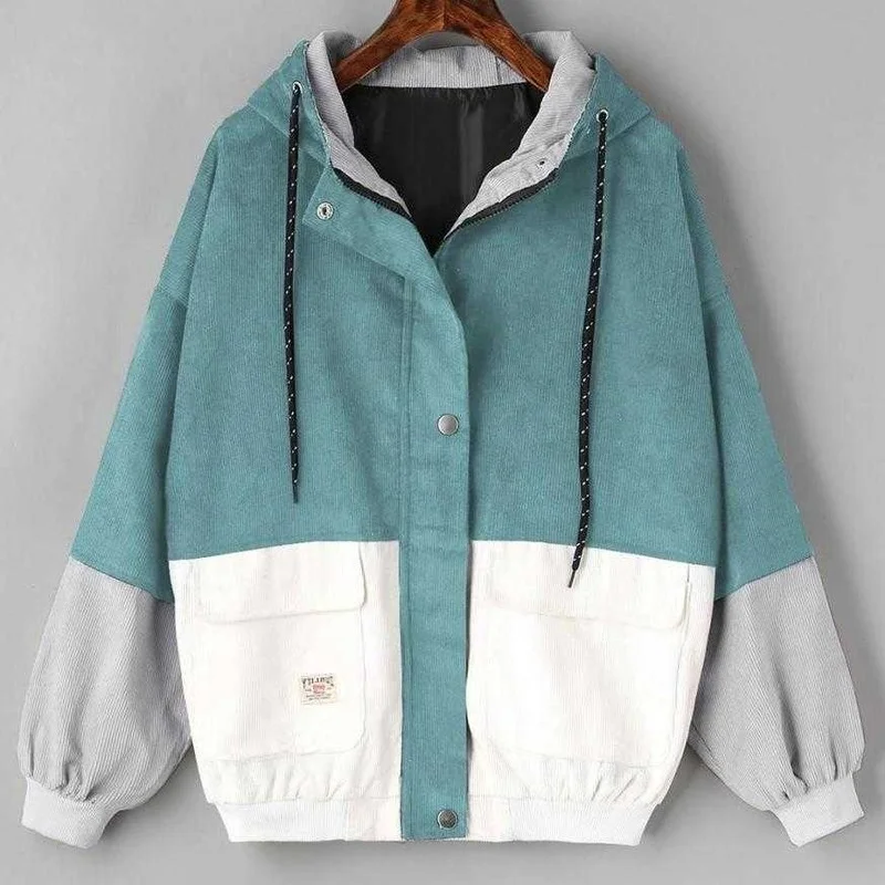 

2021 Autumn Casual Vintage Jacket Coats Women Corduroy Patchwork Oversize Jackets Outerwear Female Streetwear Windbreaker Korean