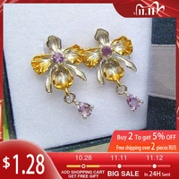 trendy orchid shape teardrop pendant earrings womens earrings bohemian purple crystal inlaid earrings accessories party jewelry