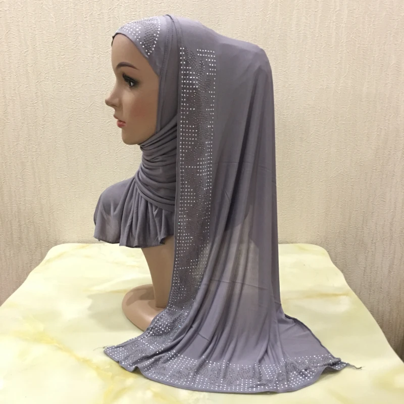 12 Цветов одна петля Щепка Стразы полиэстер Hijab шарф Мусульманский Исламский головной Обёрточная Бумага Обложка Одноцветный шарф