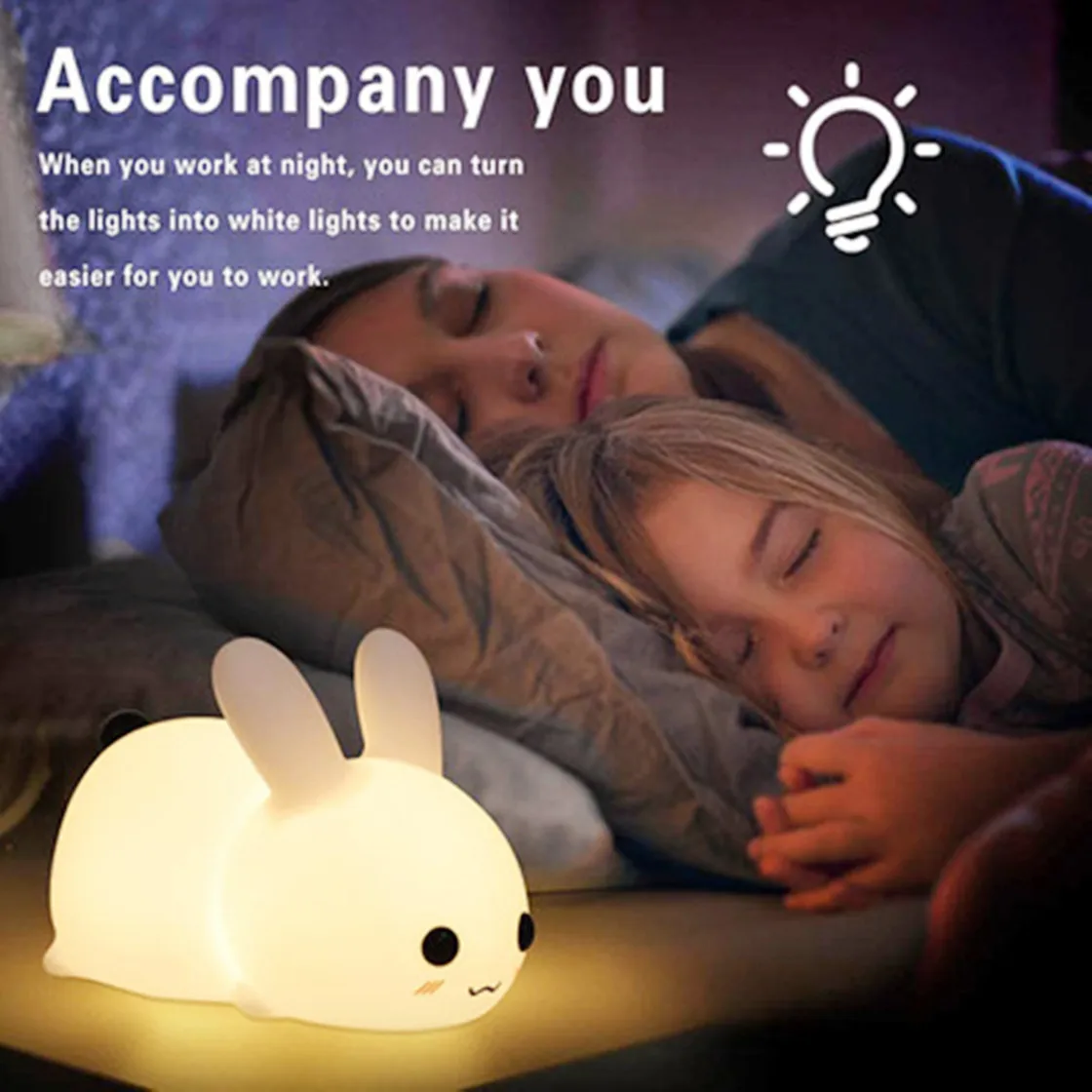 

Силиконовый ночник с милым Кроликом, портативный цветной мультяшный светодиодный прикроватный светильник с сенсорным управлением, зарядк...
