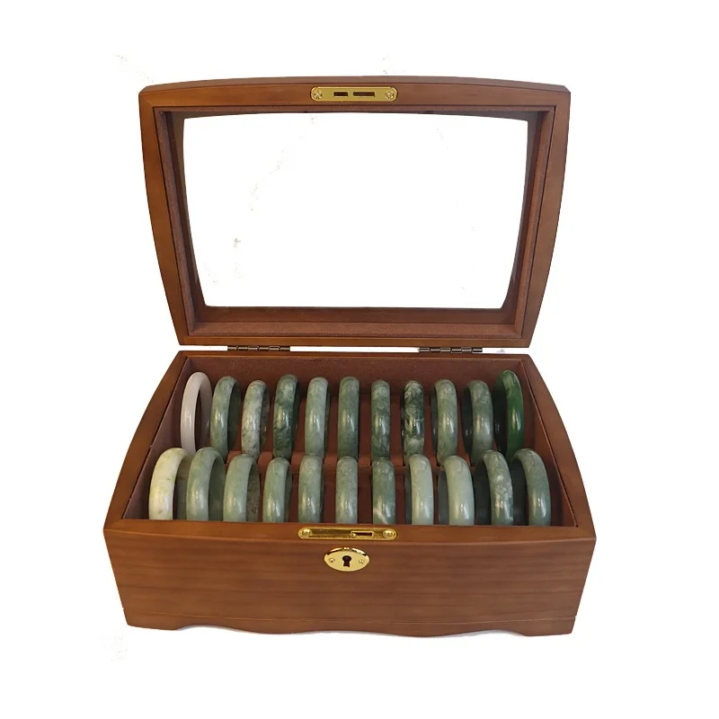 2021 New High-End Bracelet Box 20 Jade Bracelet Storage Box With Lock Solid Wood Large Capacity Flannel Display Box