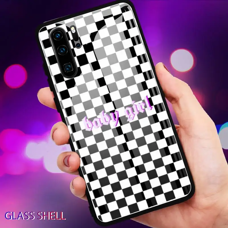 

Lattice Stripe Alphabet Fashion Phone Case Glass For Huawei P30 Lite 20 Por P9 10 Mate 10 9 Honor 8 X 9 10 NOVA 5 Cover