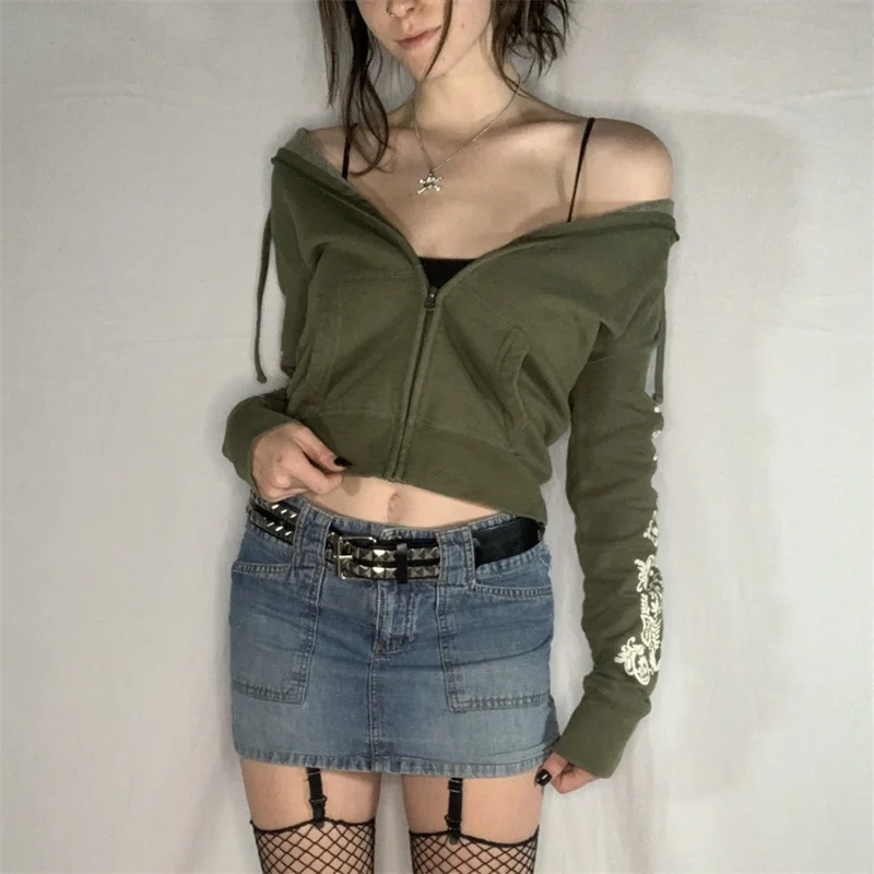 

Hirigin E-girl осенние короткие куртки пальто весенние на молнии с длинным рукавом толстовки Y2K винтажные женские готические гранж Harajuku толстовки