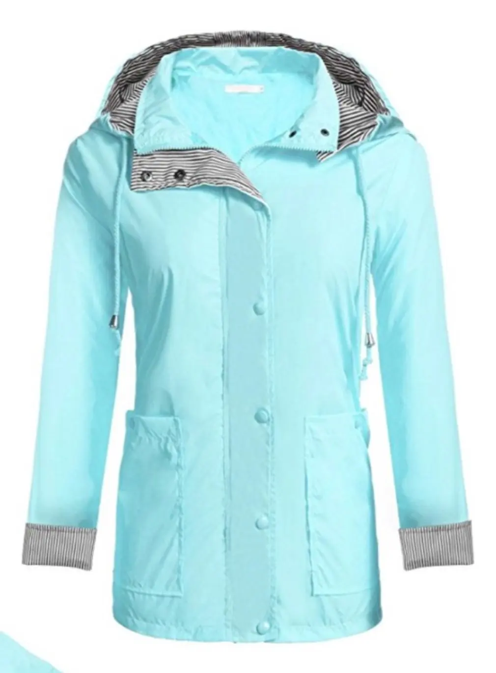 

Lightweight Women Hooded Raincoat with 2 Big Pockets Long Sleeve Waterproof Zipper Rain Jacket Outdoor Rainwear
