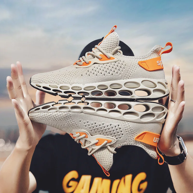 

Etienne Jr Men Spring Blade Sneakers Large Size Flying Woven Breathable Mesh Running Gym Shoes Casual Solid Front Lace Up Shoes