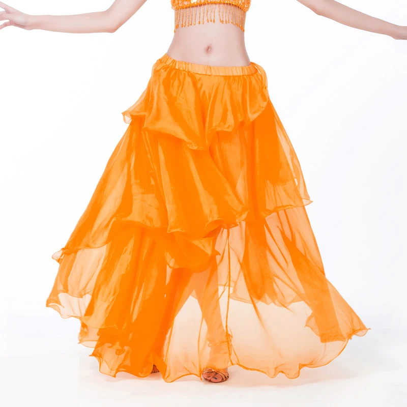Orange Юбка, костюм для танца живота для женщин Восточный танец живота Красивая длинная юбка из шифона качели перфорированная сценическая одежда горячая распродажа - Цвет: Orange