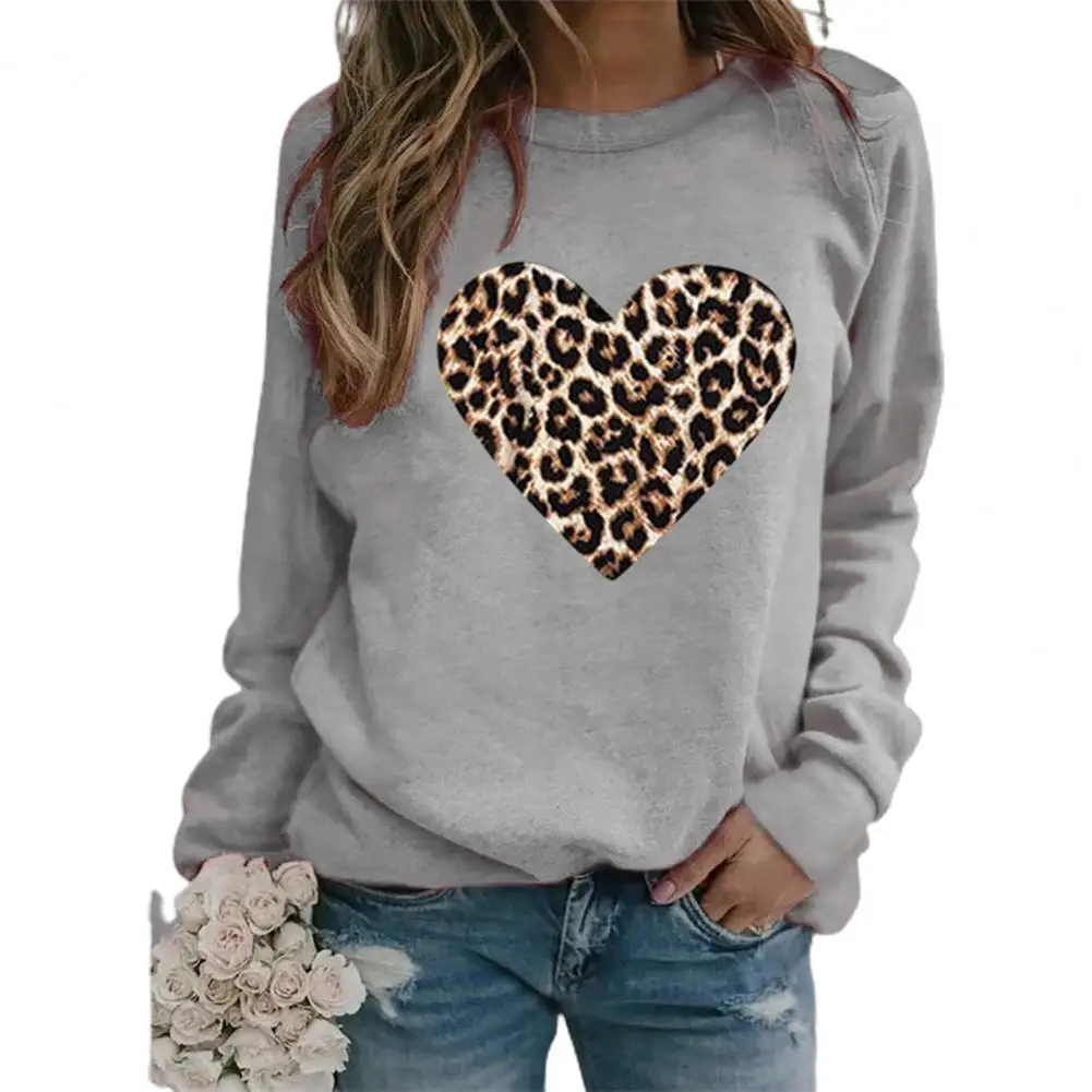 

Women Sweatshirts Heart Printing Long Sleeve Cotton Blend O-Neck Comfortable Warm Casual Sweatshirt for Winter