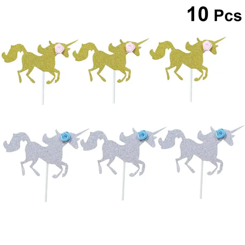 10 шт Топпер для торта милый Блестящий бумажный Единорог вставка Фруктовые