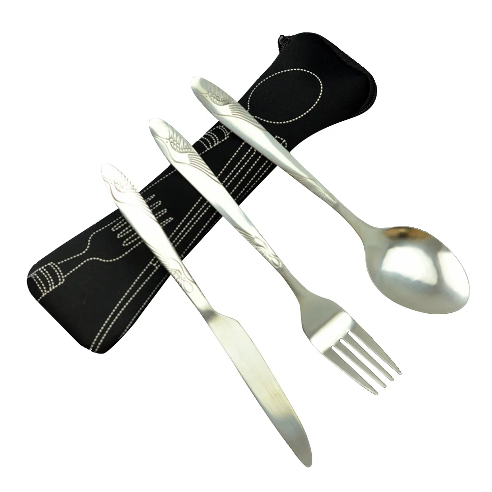 

3 PCS Stainless Steel Tableware Set Portable Travel Silverware Lightweight Travel/Camping Cutlery Set with Neoprene Case-Knife,