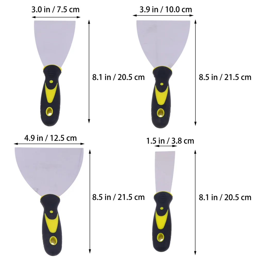 

4 Pcs Stainless Steel Drywall Taping Knives Putty Set Wall Scraper with Flexible Steel and Comfortable and Anti-slip Handl
