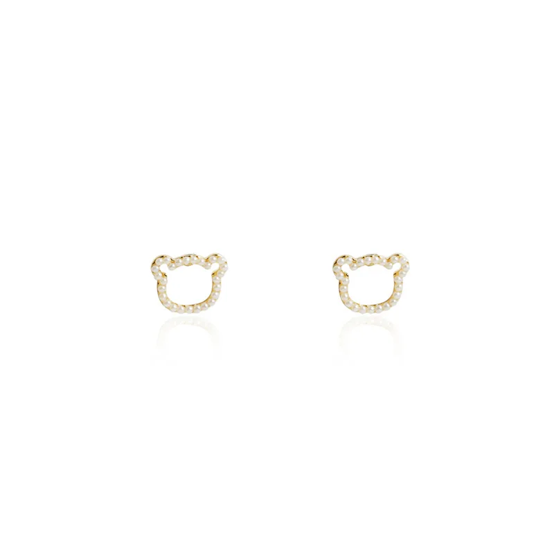 

Earrings for Women Lovely Girl Heart Bear Ear Studs Korean Female 925 Silver Needle Sen Students Pearl Fairy Studs Temperament
